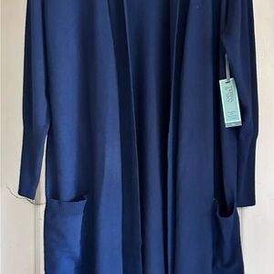 Terra & Sky Navy Blue Open Front Cardigan goes to knees look at photos